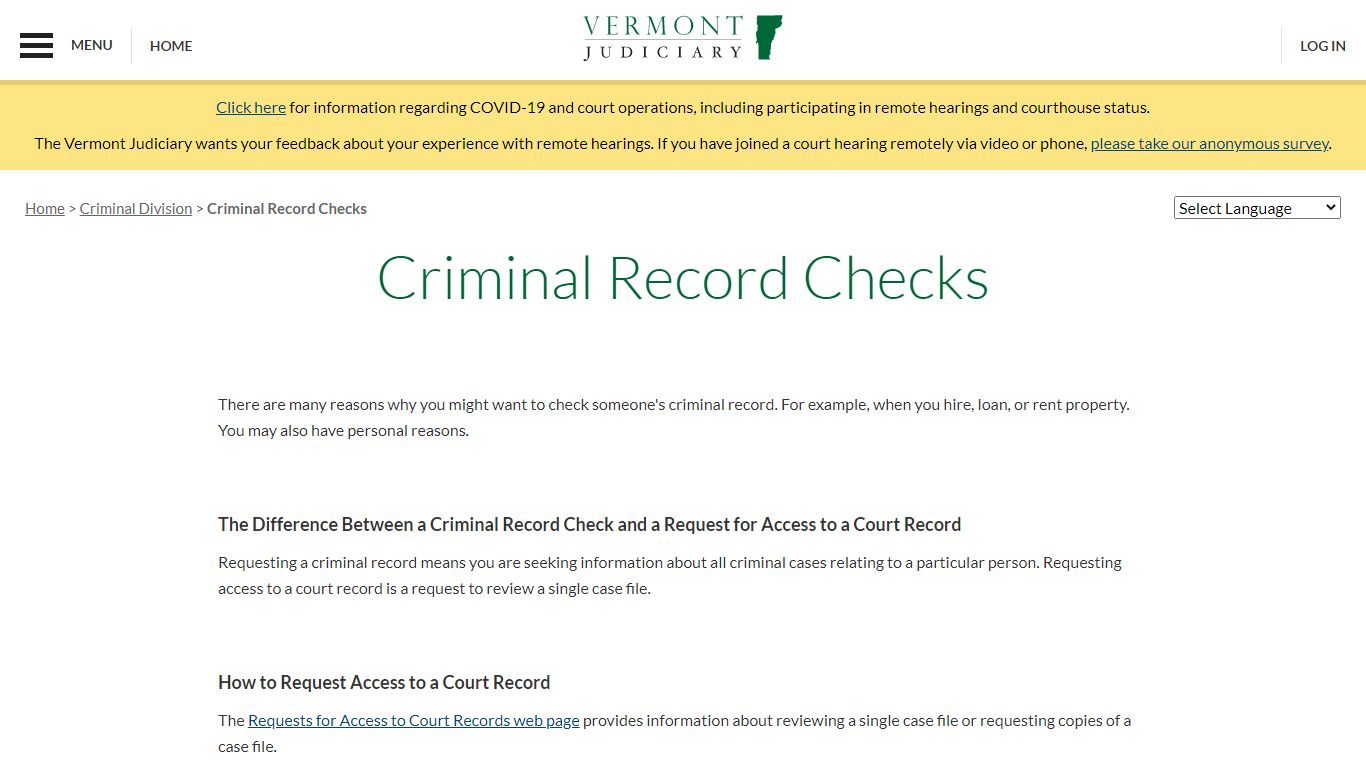 Criminal Record Checks | Vermont Judiciary