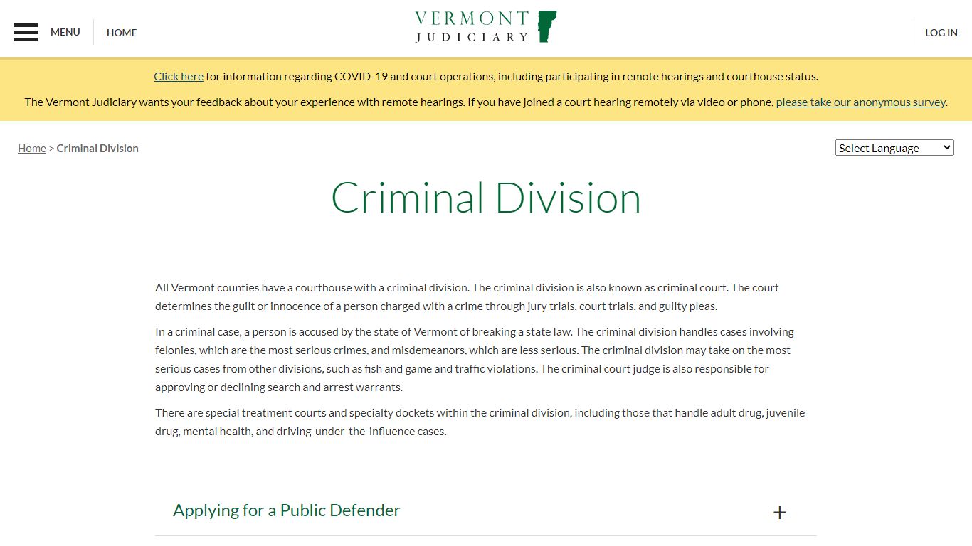 Criminal Division | Vermont Judiciary